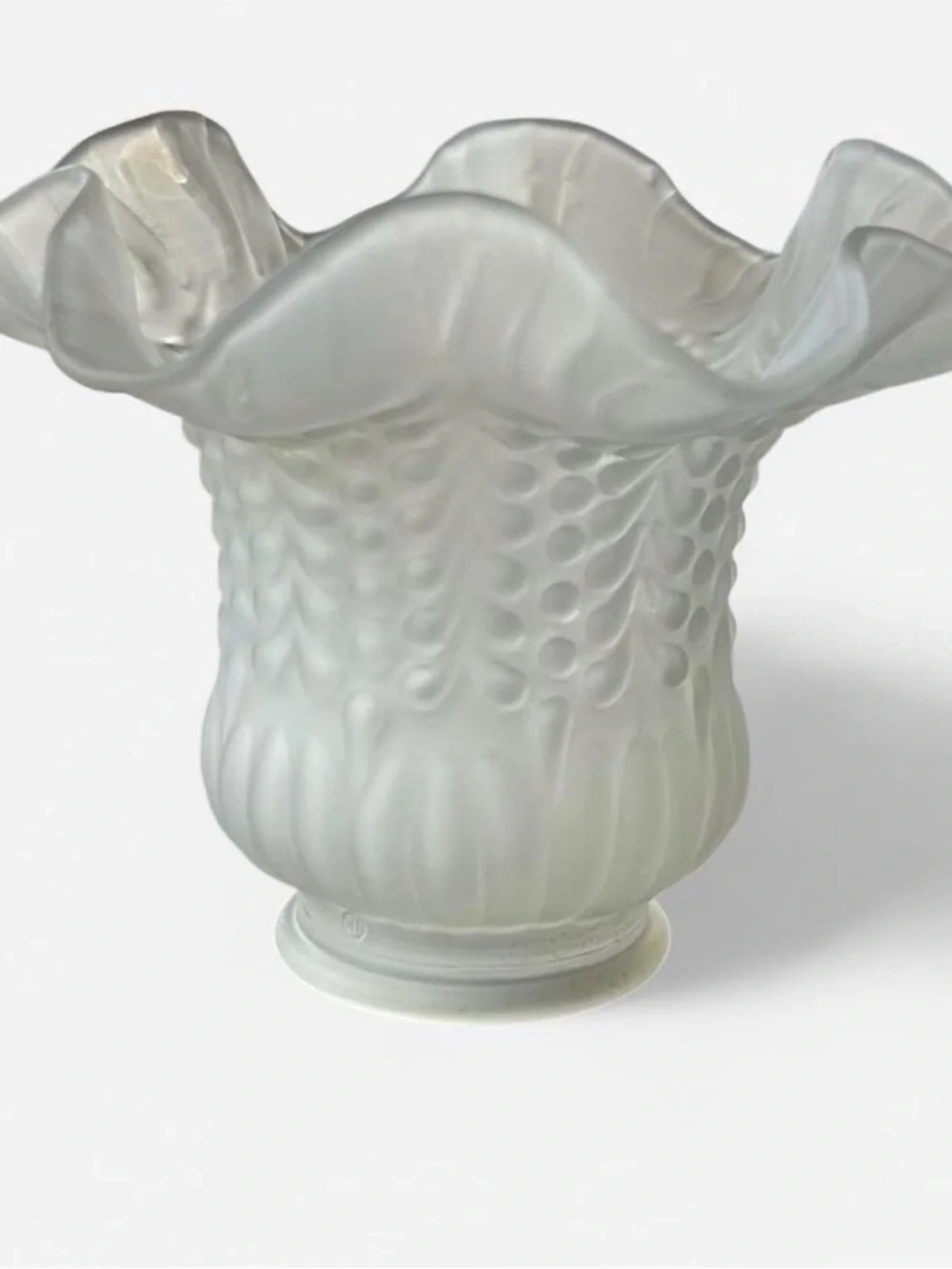 Vintage Frosted Hobnail, Ruffled Glass Shades - Set of 3- Standard 2” fitters.